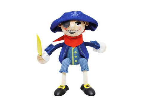 Wooden Figure on a Spring - Pirate (Blue)