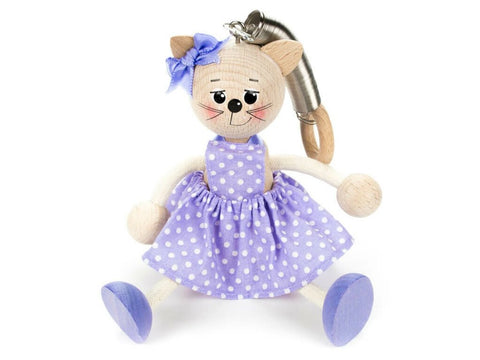 Wooden Figure on a Spring - Cat with Lilac Dress