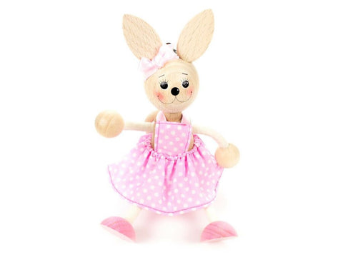 Wooden Figure on a Spring - Bunny with Pink Dress