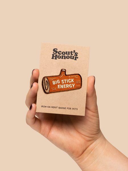 Big Stick Energy iron-on patch for pets