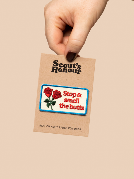 Stop & Smell The Butts iron-on patch for pets