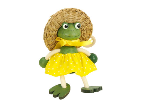 Wooden Figure on a Spring - Frog in Yellow Dress