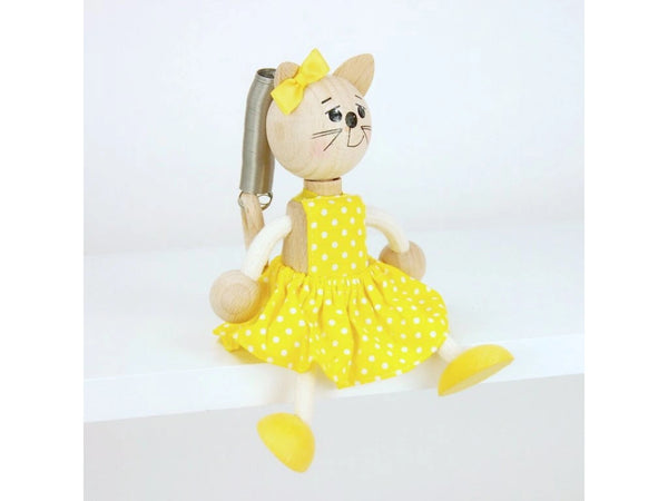 Wooden Figure on a Spring - Cat (choice of colour)
