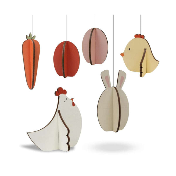 Hanging Wooden Easter Decorations (set of 6)