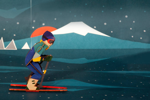 Skier 3D deco greeting card