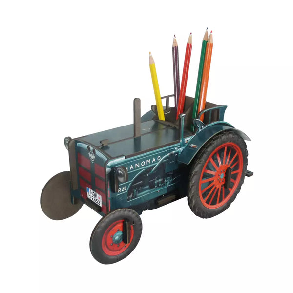 hanomag tractor dark green emerald pen pot with pencils sticking out of it