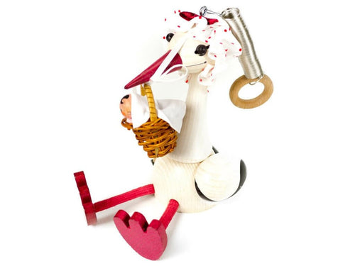 Wooden Figure on a Spring - Stork with Baby
