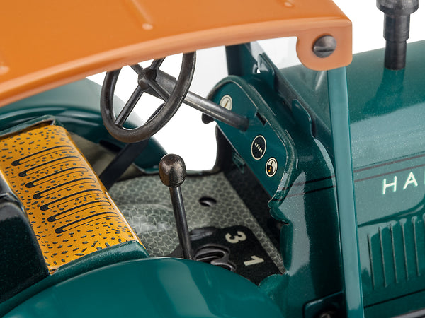 dark green Birds eye view of dark green Kovap Hanomag R40 tractor zoomed in on steering wheel and gear stick