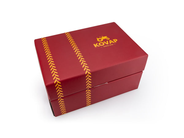 Kovap Closed Red Box with a yellow tractor Kovap logo on the top